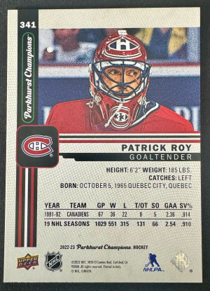 2022 Parkhurst Champions Patrick Roy Legend back